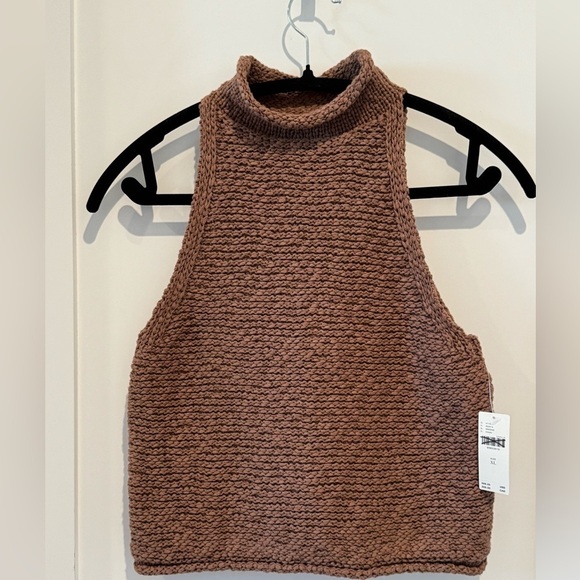 Anthropologie Halter brown sweater top XL y2k boho cottagecore bohemian - Picture 7 of 13